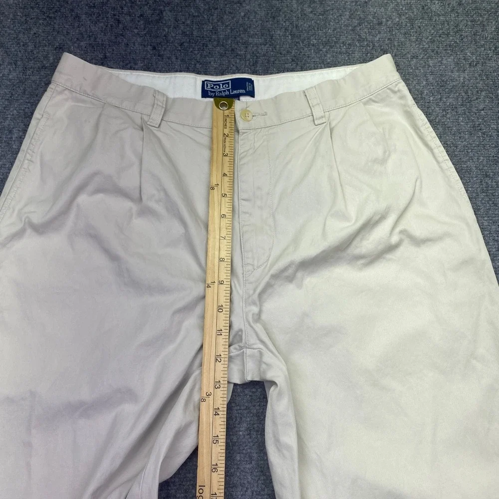 Polo Ralph Lauren Hammond Pant Mens Sz 33 Beige Pleated Cotton Chino Trousers